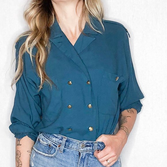 Vintage 80s Campagnie Internationale EXPRESS double breasted top. - Picture 2 of 13